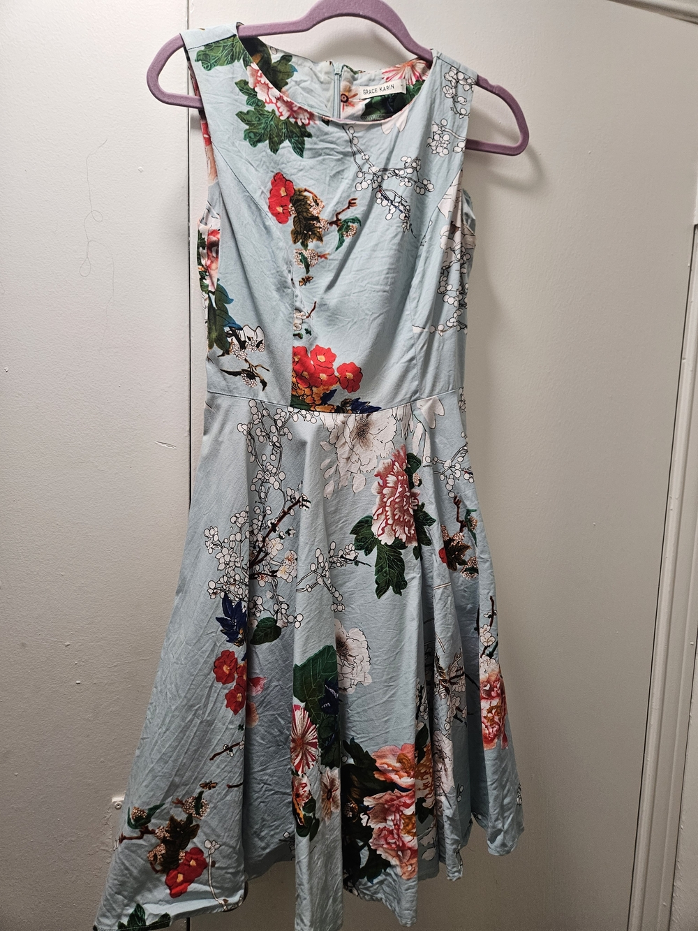 Grace Karin Light Blue Floral Fit-and-Flare Dress
